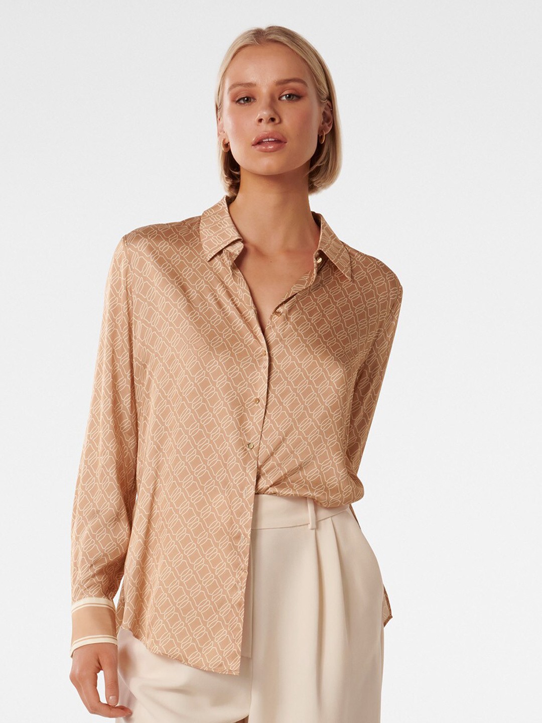 

Forever New Geometric Printed Longline Casual Shirt, Beige