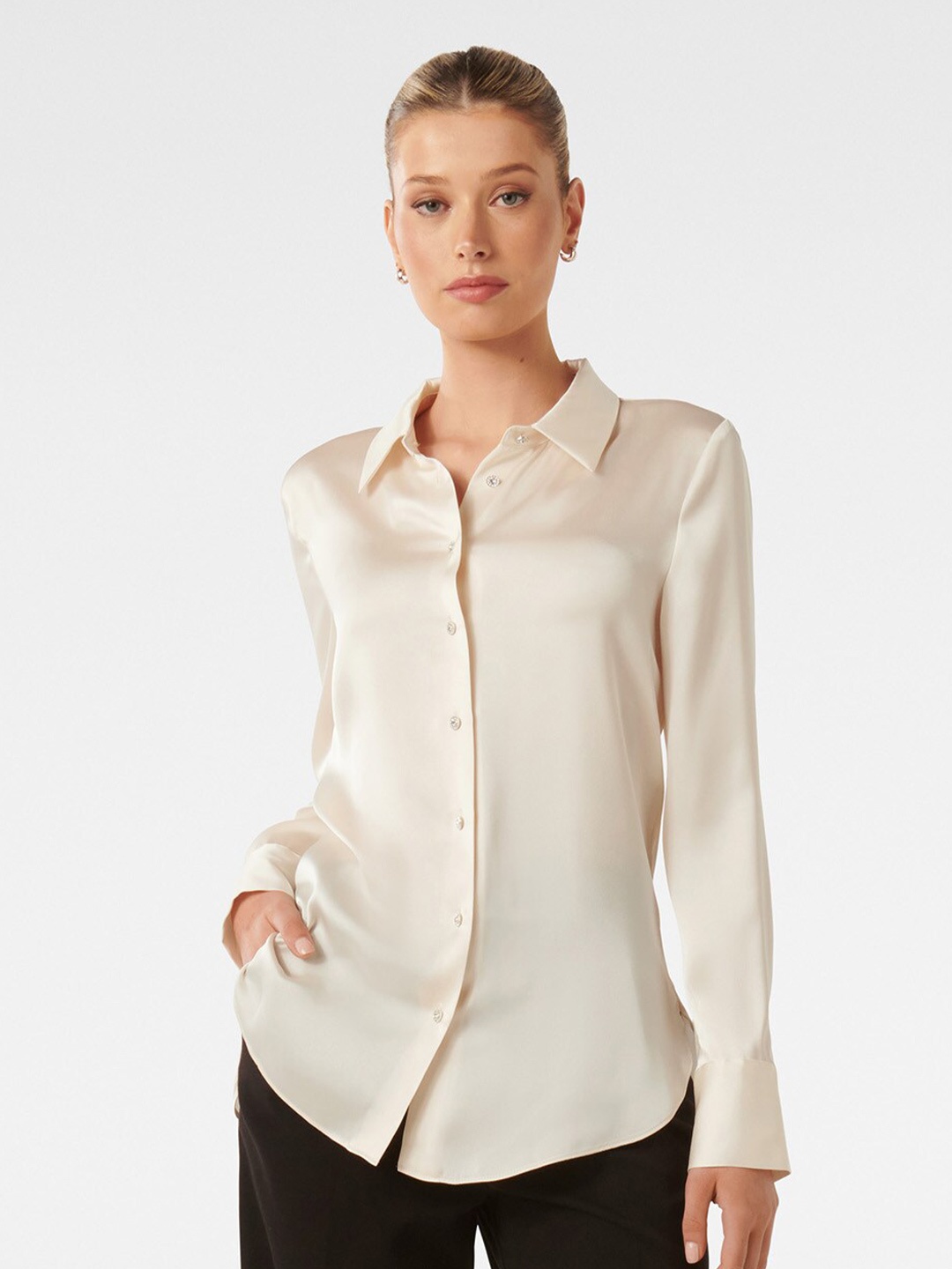 

Forever New Spread Collar Opaque Casual Shirt, Nude