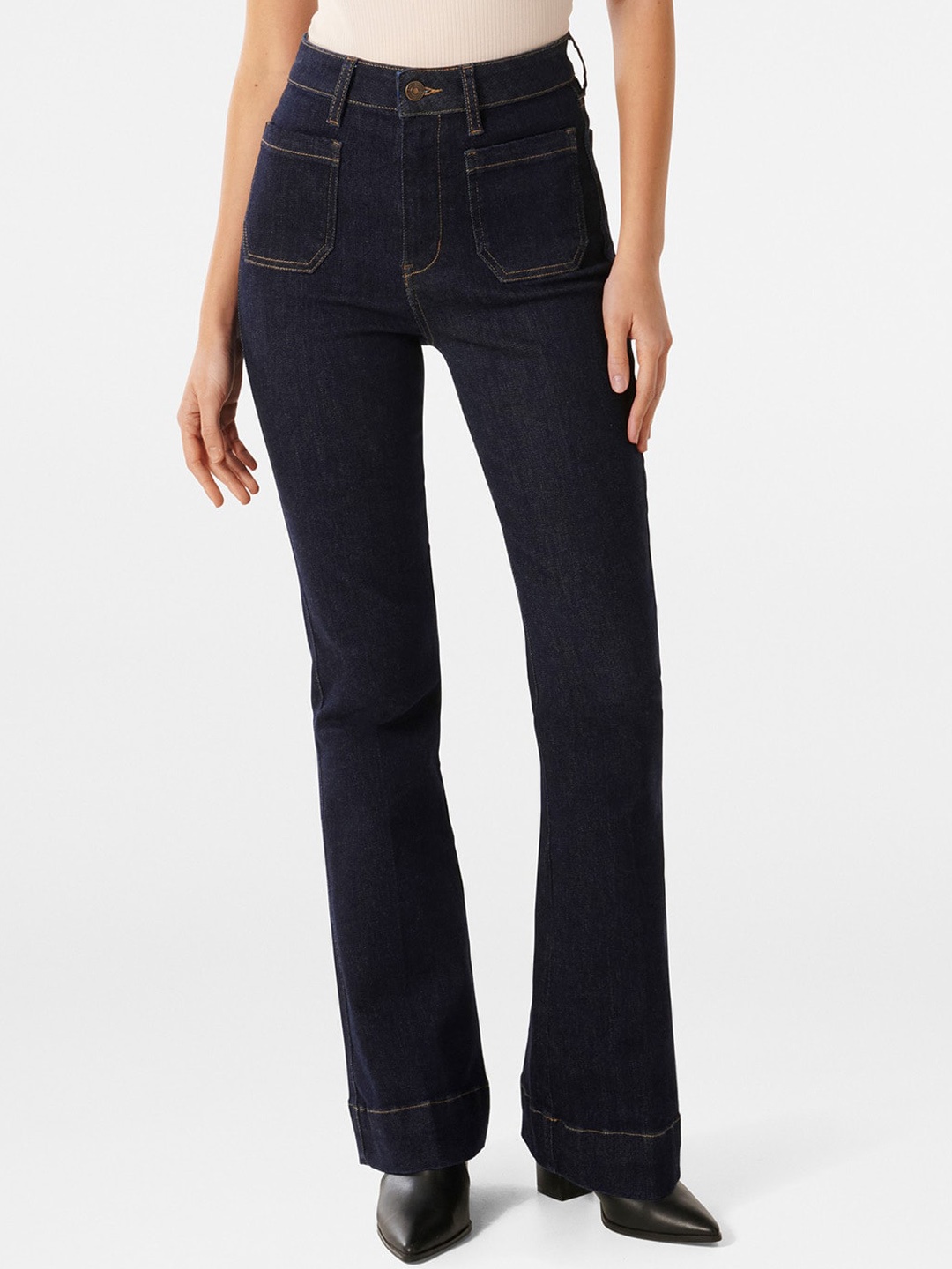 

Forever New Women Flared High-Rise Stretchable Jeans, Navy blue