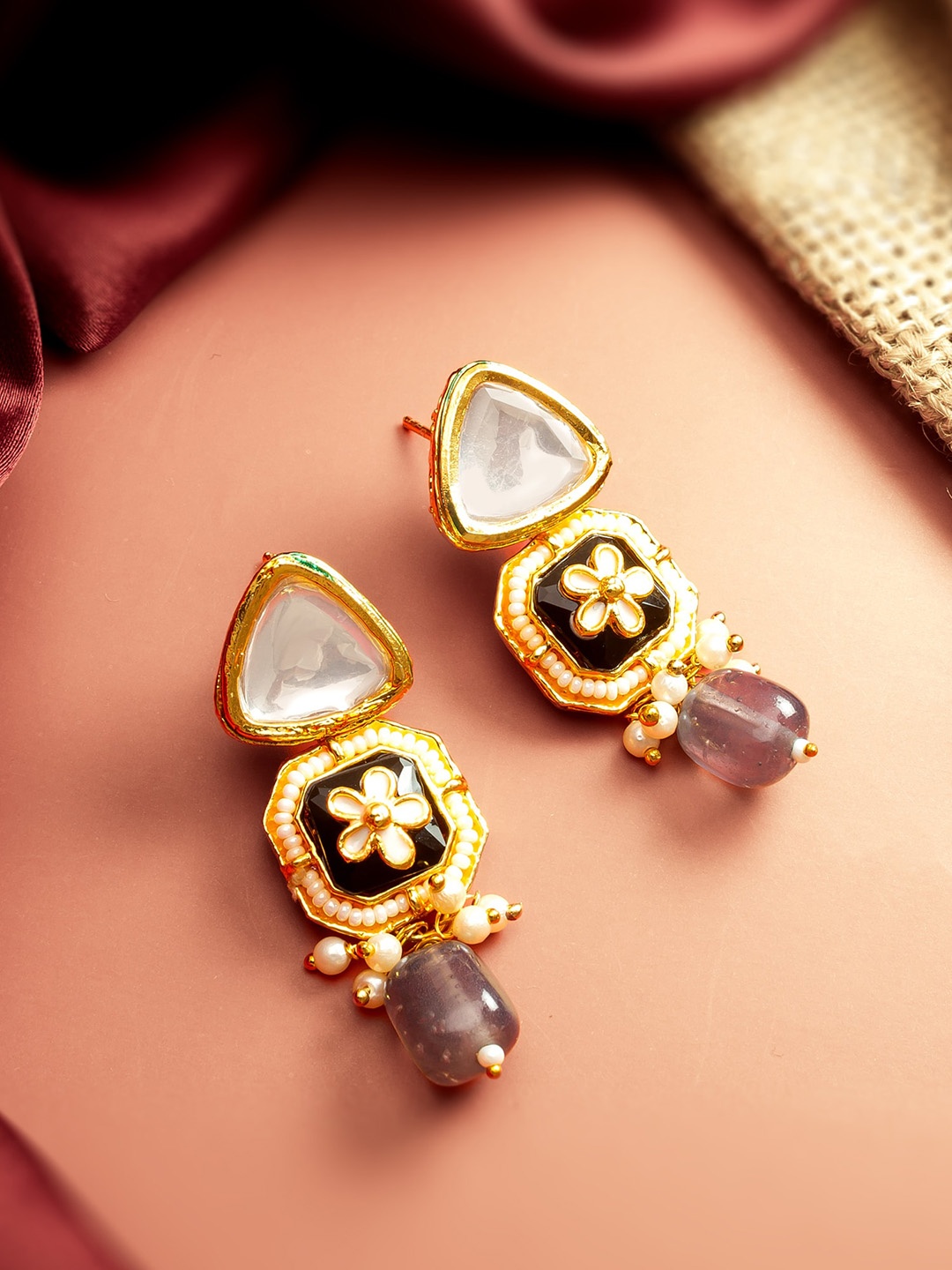 

aadita Gold-Plated Contemporary Drop Earrings