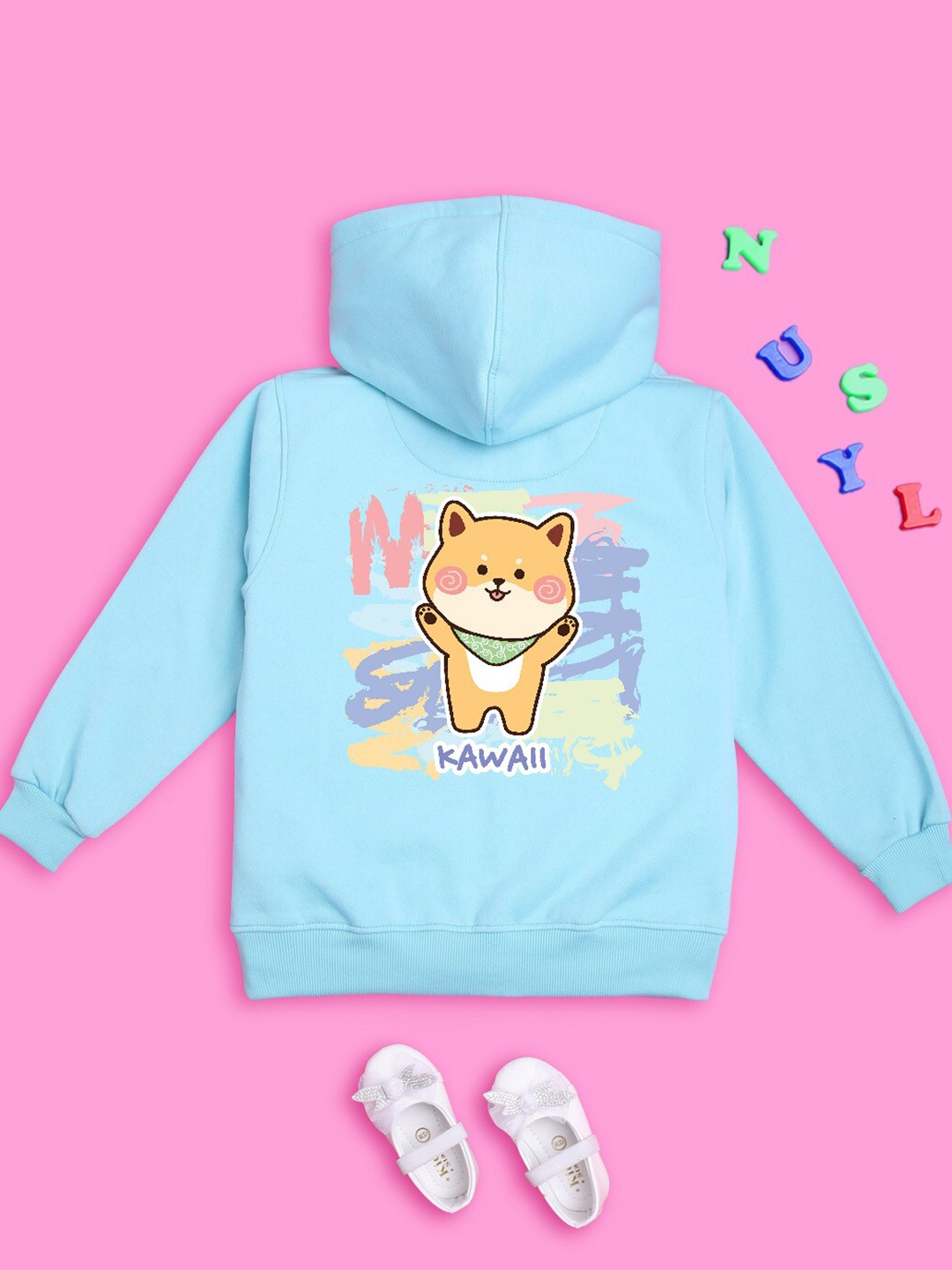 

NUSYL Girls Graphic Printed Hooded Pullover Sweatshirt, Blue