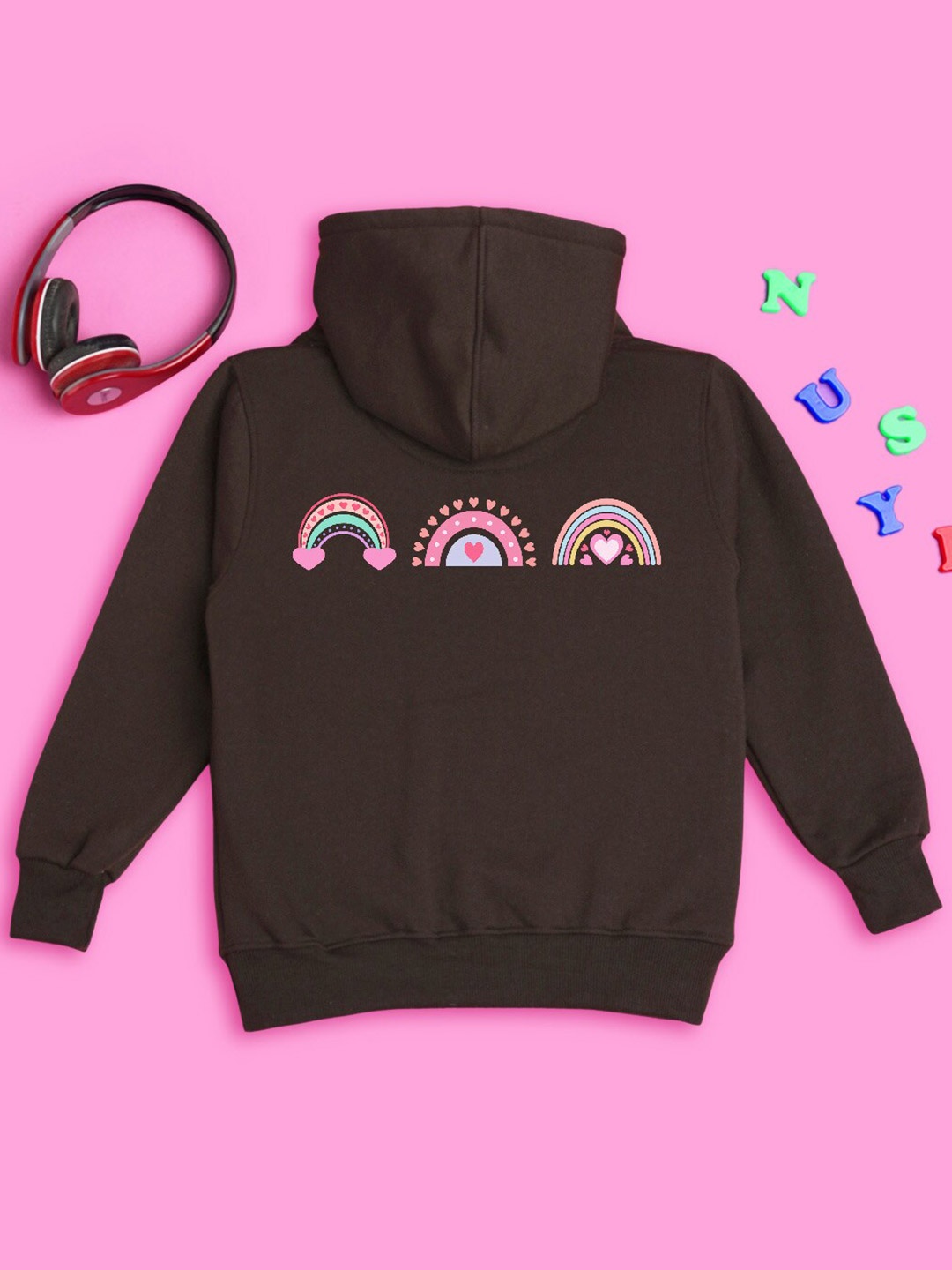 

NUSYL Girls Graphic Printed Hooded Pullover Sweatshirt, Brown