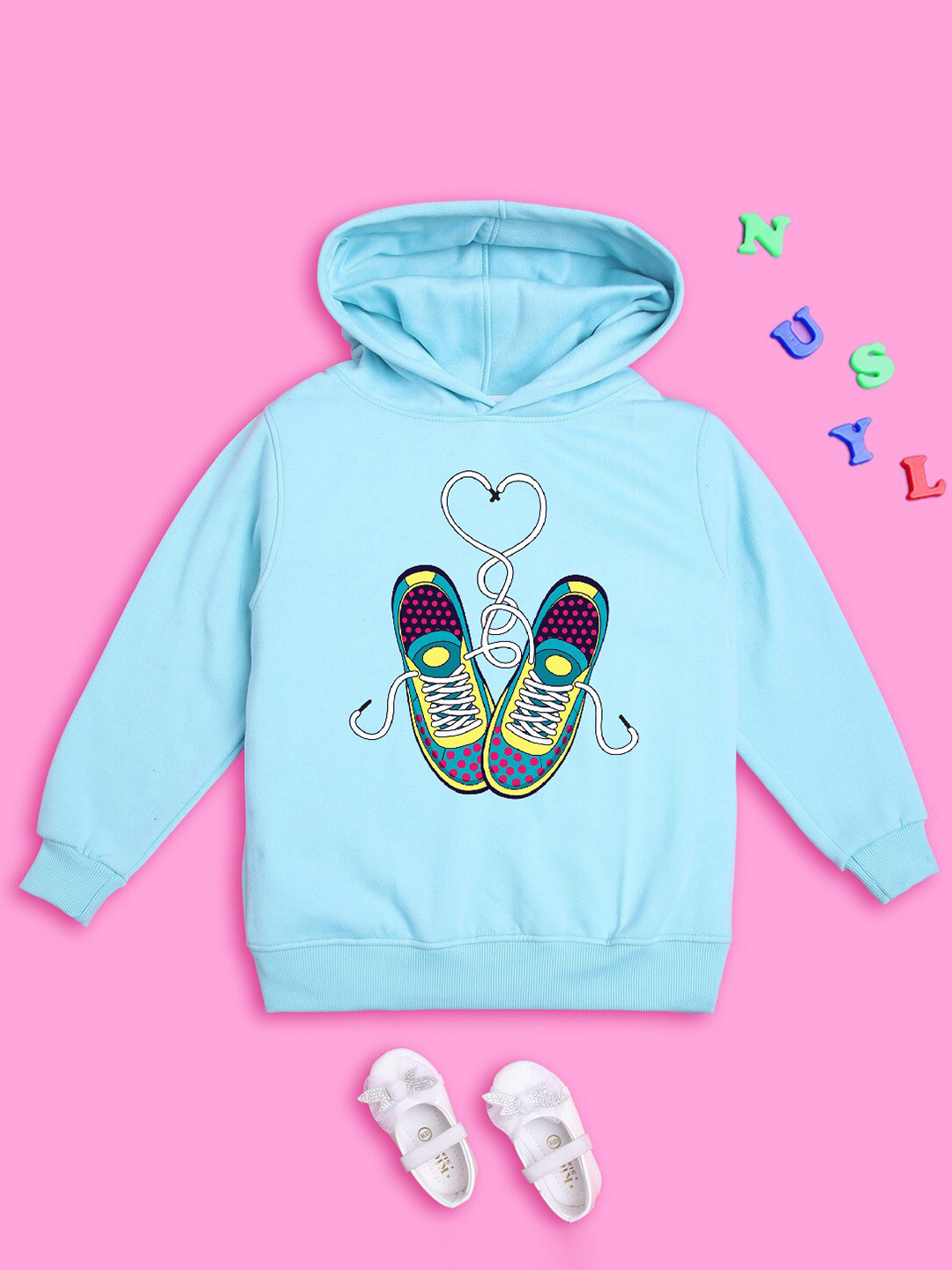 

NUSYL Girls Graphic Printed Hooded Fleece Sweatshirt, Blue