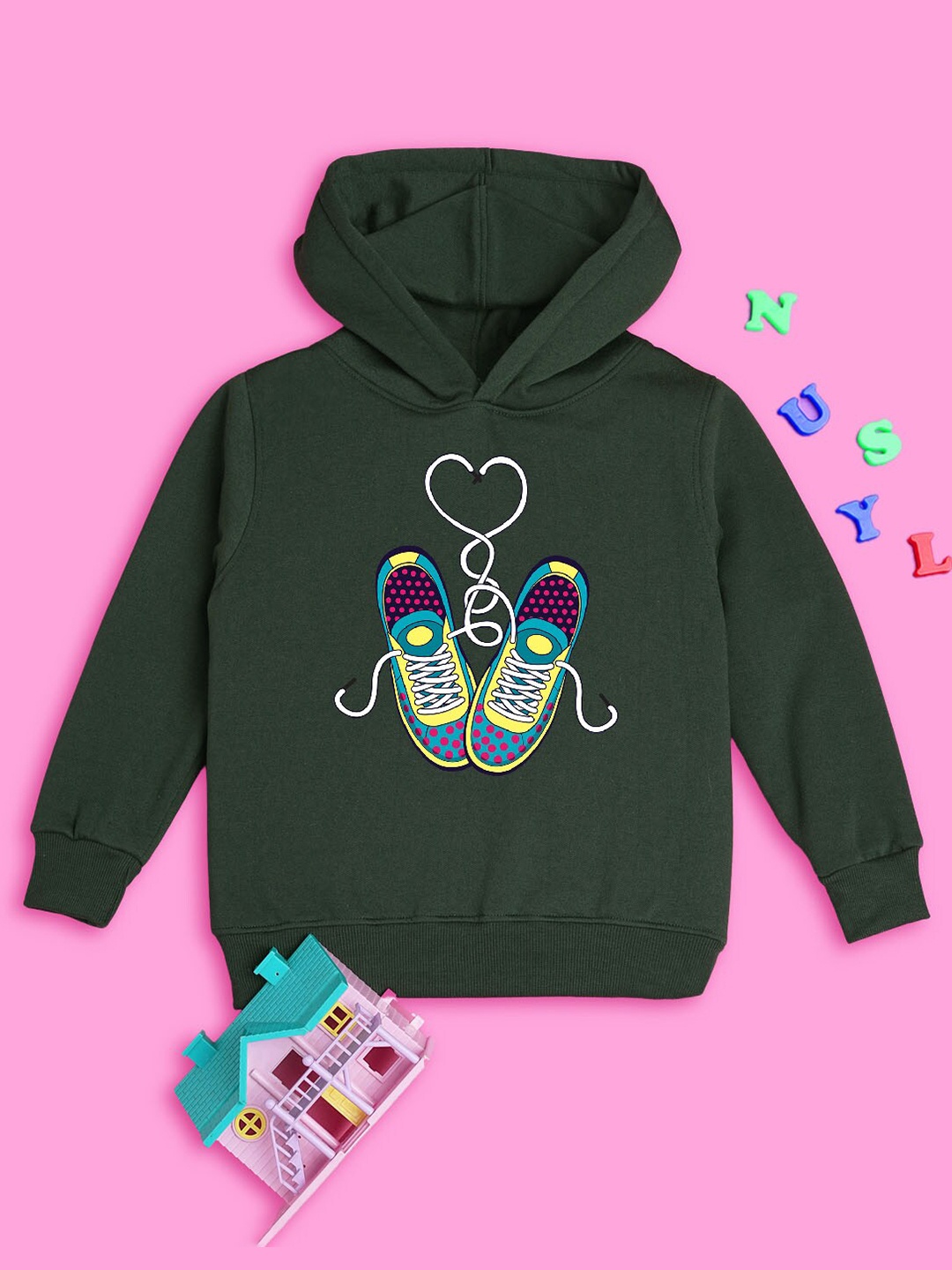 

NUSYL Girls Graphic Printed Hooded Pullover Sweatshirt, Olive