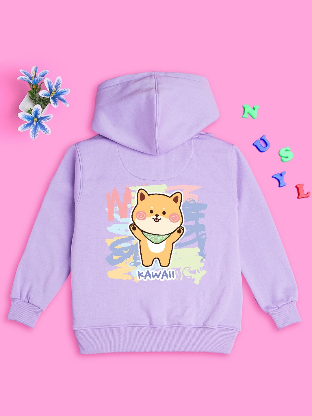 

NUSYL Girls Graphic Printed Hooded Fleece Sweatshirt, Purple