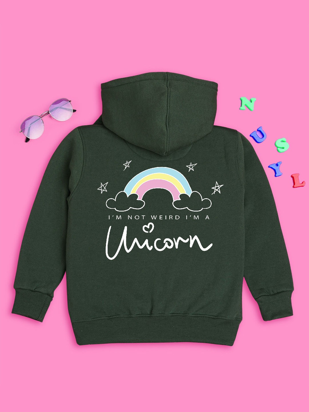 

NUSYL Girls Graphic Printed Hooded Long Sleeve Sweatshirt, Green