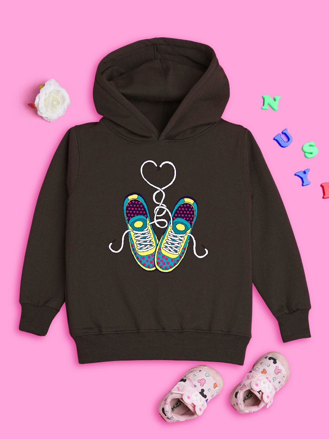 

NUSYL Girls Graphic Printed Hooded Pullover Sweatshirt, Brown