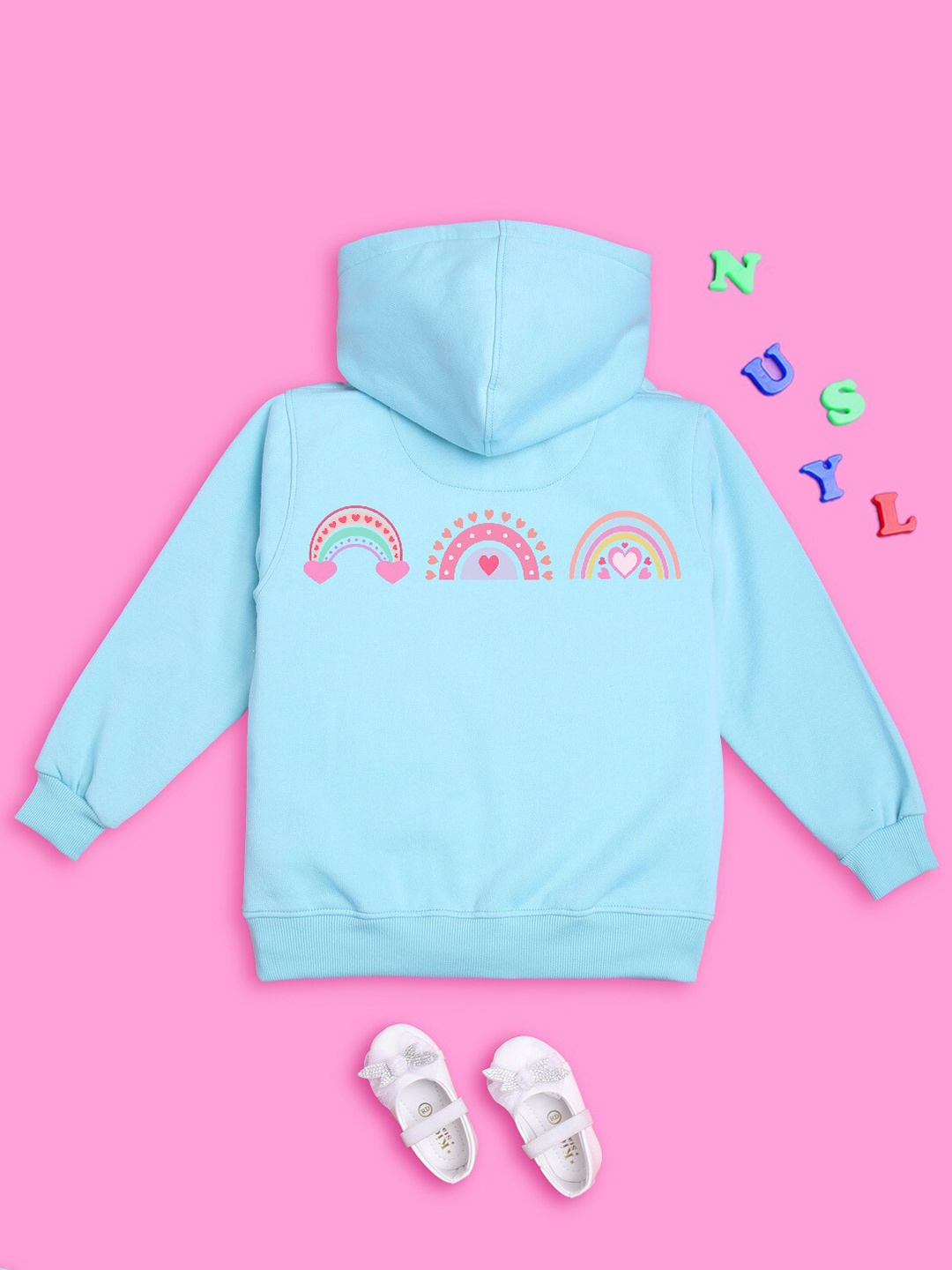 

NUSYL Girls Graphic Printed Hooded Sweatshirt, Blue