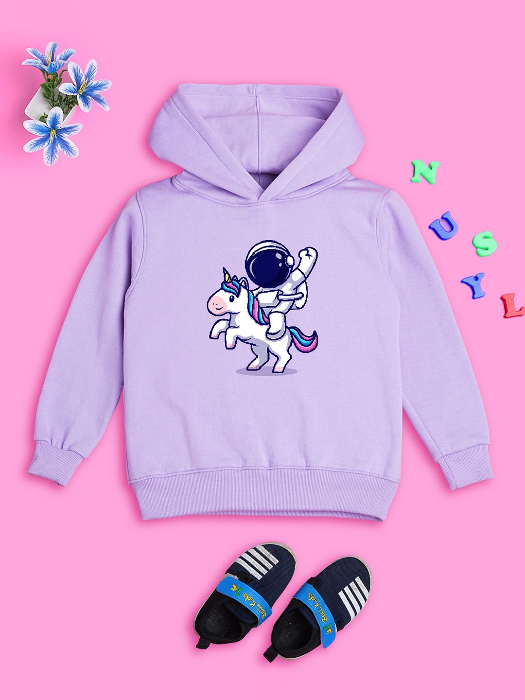 

NUSYL Girls Graphic Printed Hooded Pullover Sweatshirt, Lavender