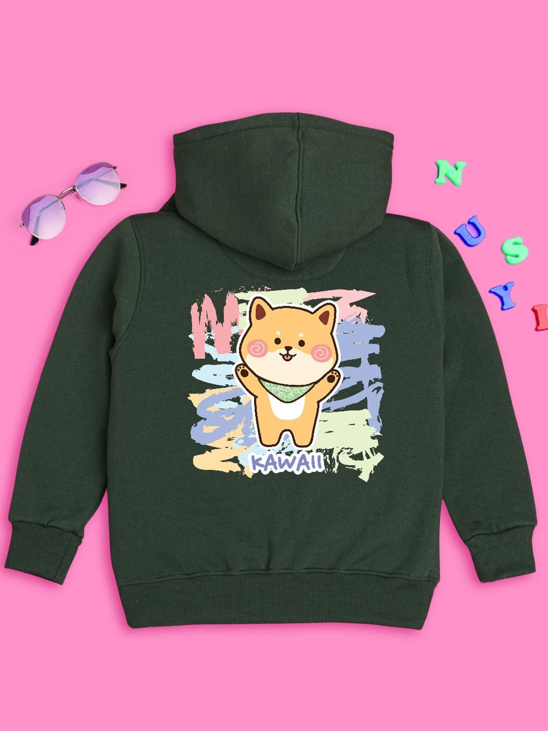 

NUSYL Girls Graphic Printed Fleece Sweatshirt, Green