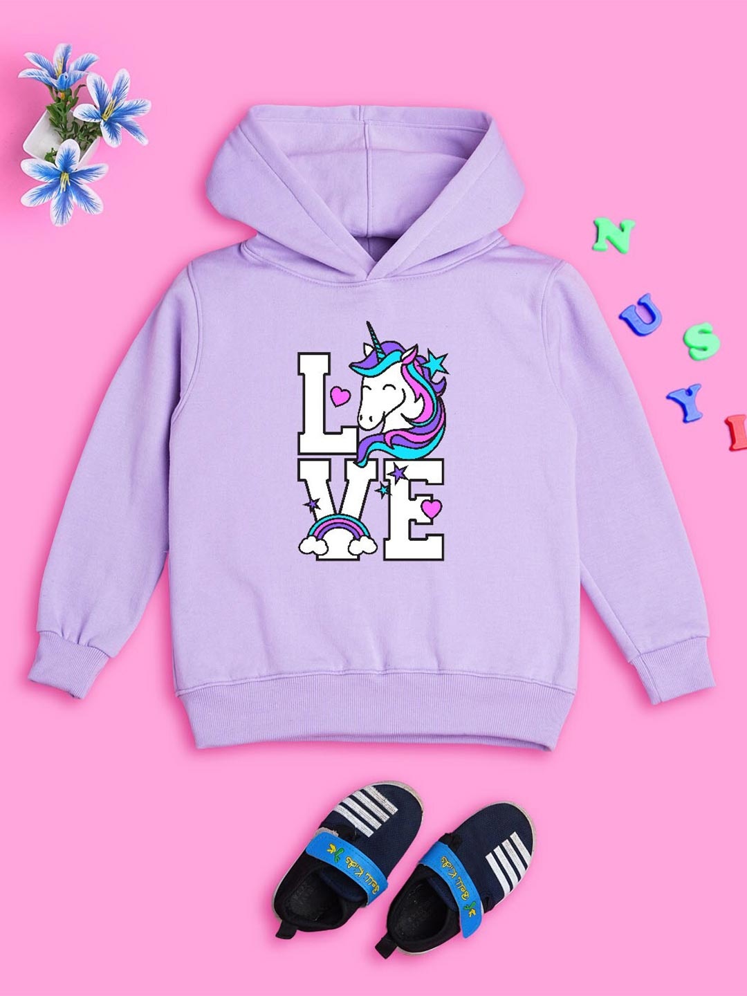 

NUSYL Girls Typography Printed Hooded Pullover Sweatshirt, Lavender