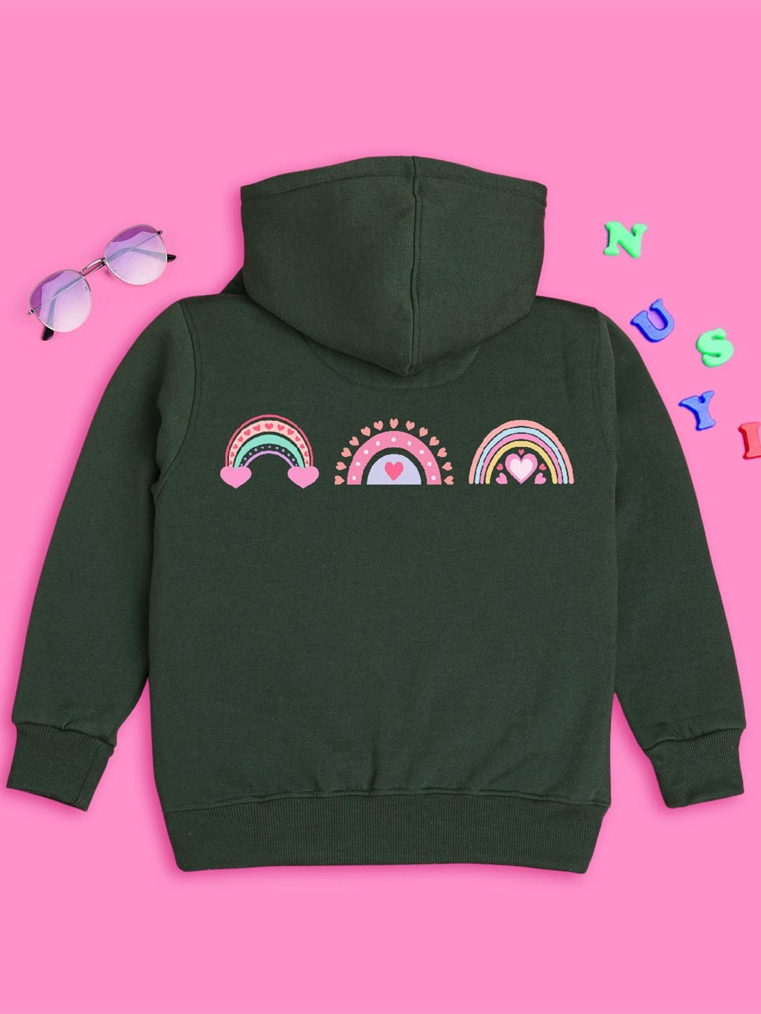

NUSYL Girls Graphic Printed Hooded Pullover Sweatshirt, Green