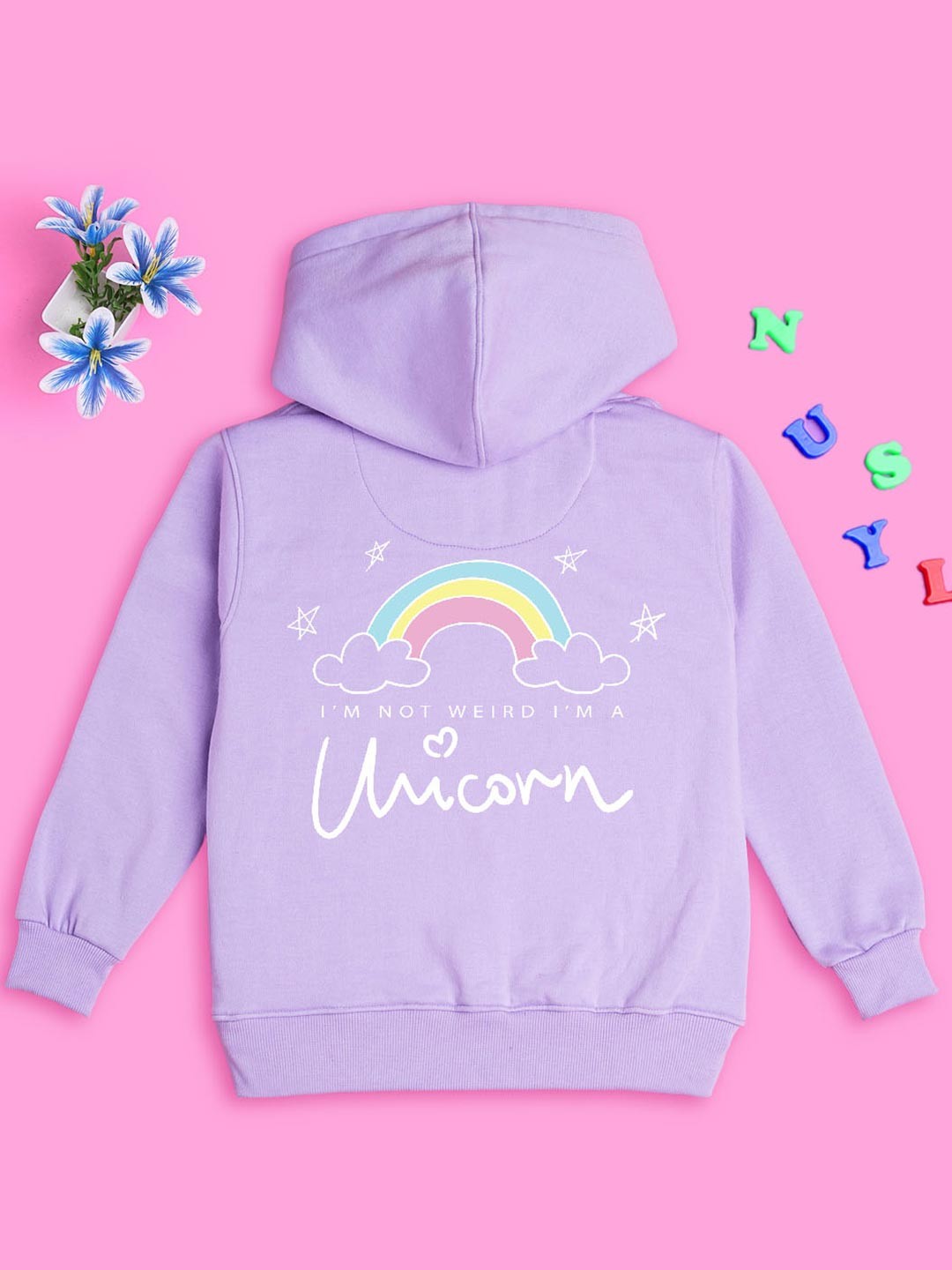 

NUSYL Girls Unicorn Printed Hooded Sweatshirt, Lavender