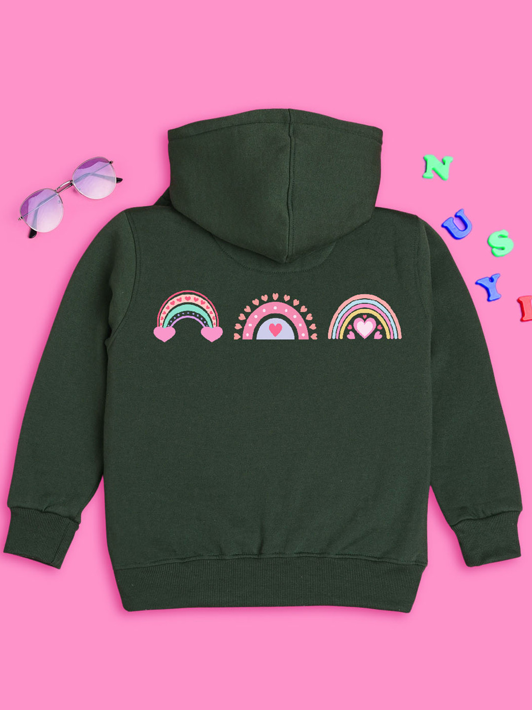 

NUSYL Girls Graphic Printed Hooded Sweatshirt, Green