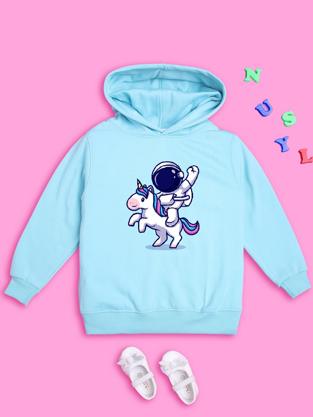

NUSYL Girls Graphic Printed Hooded Pullover Sweatshirt, Blue