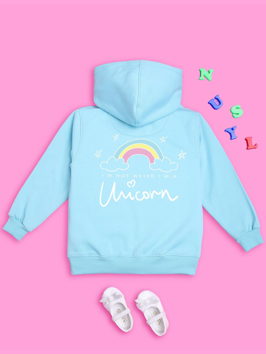 

NUSYL Girls Graphic Printed Hooded Pullover Sweatshirt, Blue