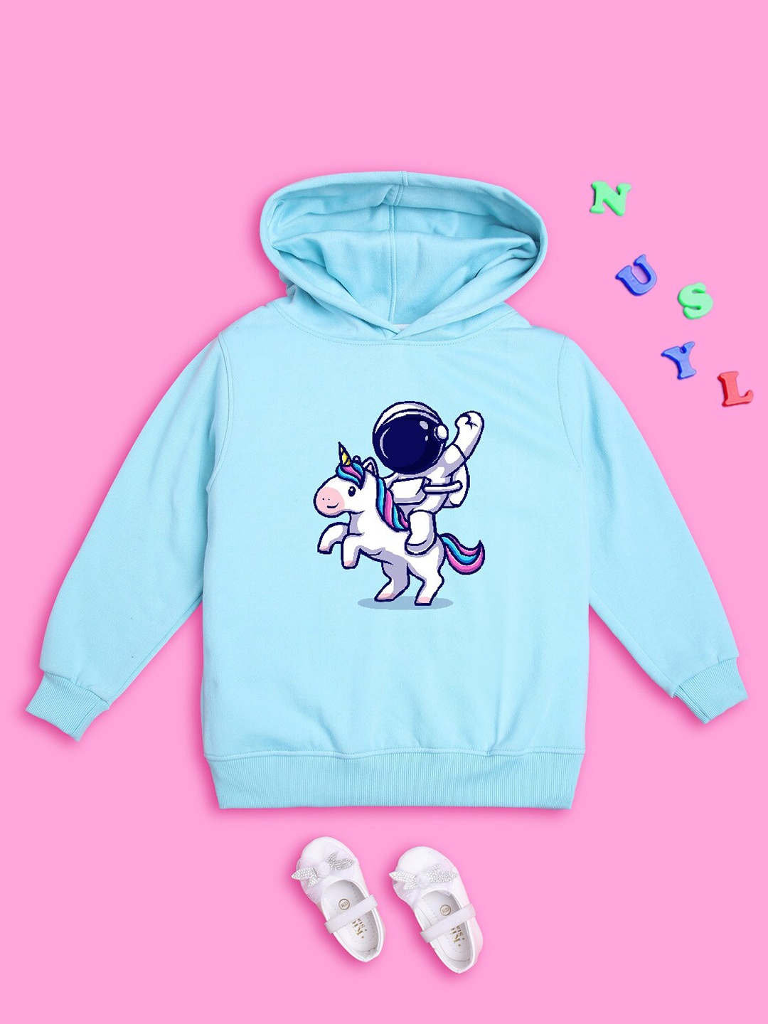 

NUSYL Girls Graphic Printed Hooded Pullover Sweatshirt, Blue