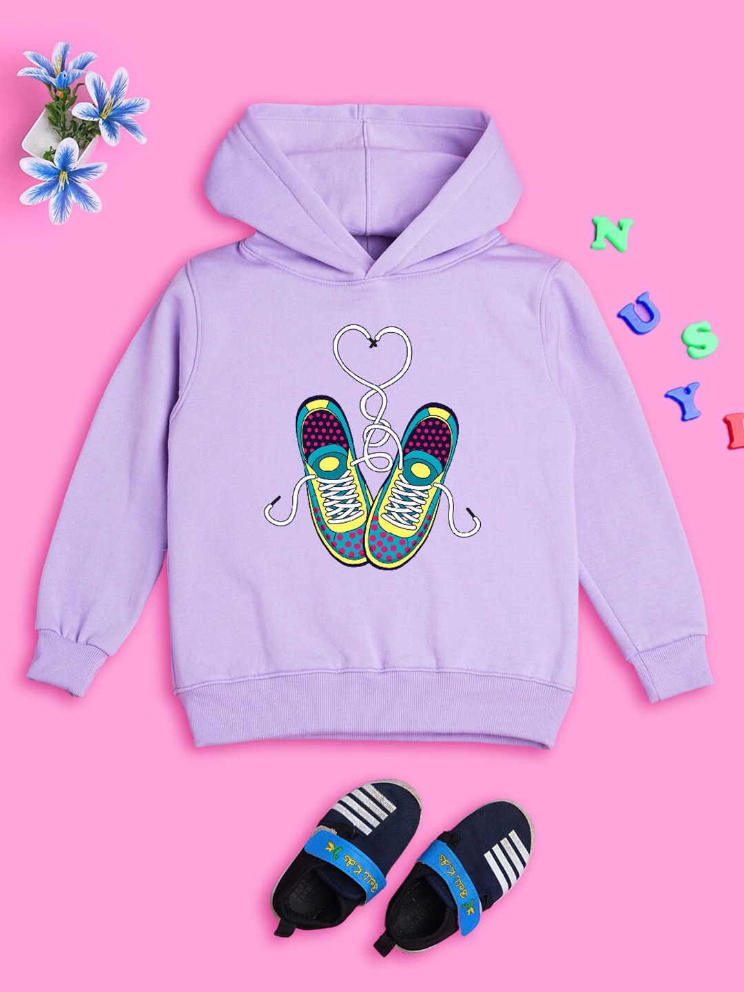 

NUSYL Girls Shoes Printed Hooded Sweatshirt, Lavender