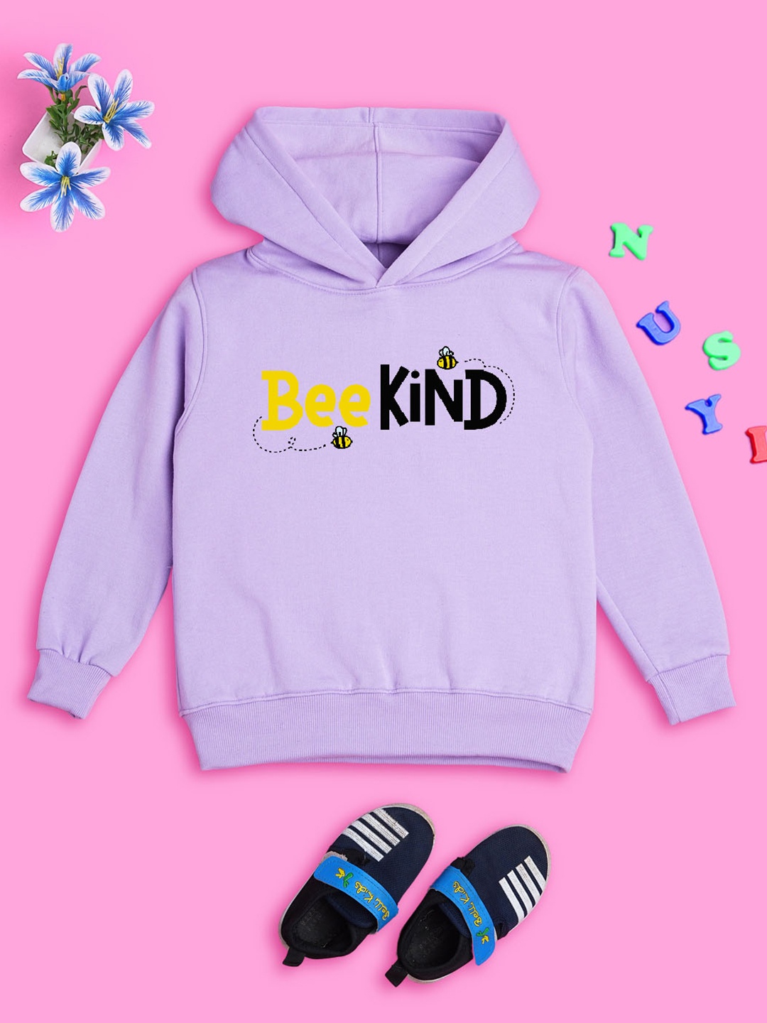 

NUSYL Girls Typography Printed Hooded Pullover Sweatshirt, Lavender