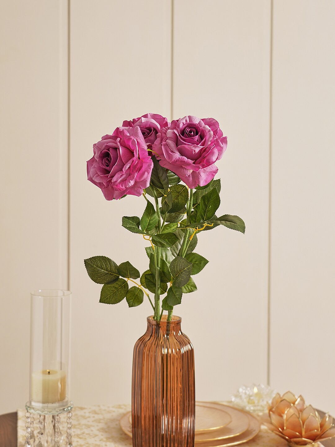 

Pure Home and Living Purple & Green Rose Artificial Flowers