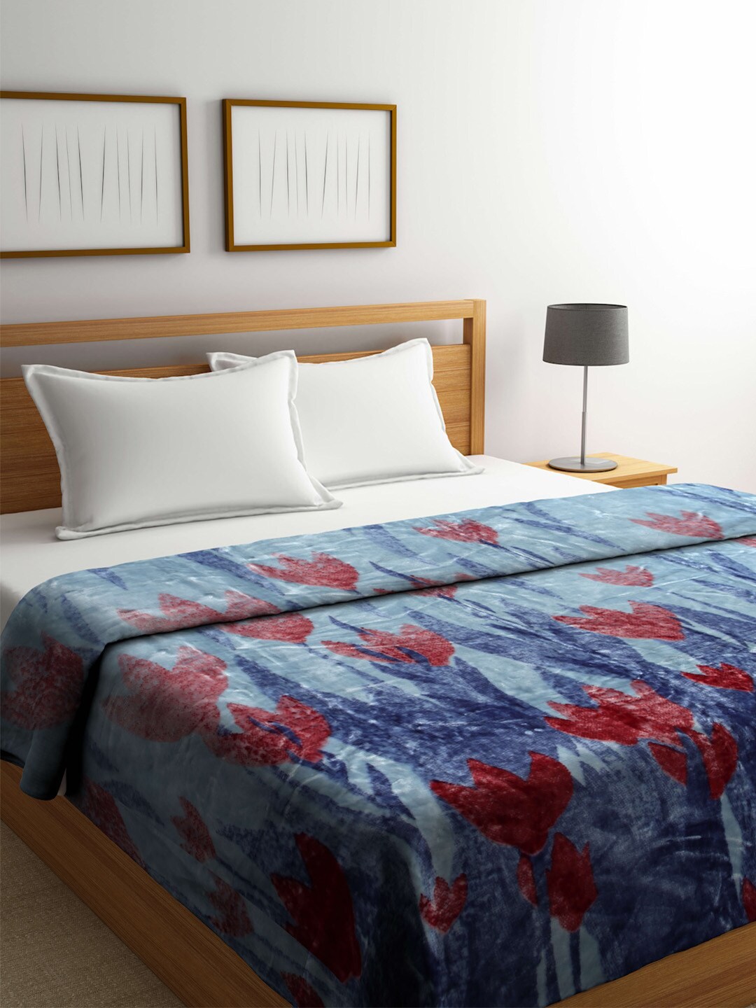 

Raymond Home Blue & Maroon Floral Heavy Winter 800 GSM Double Bed Blanket