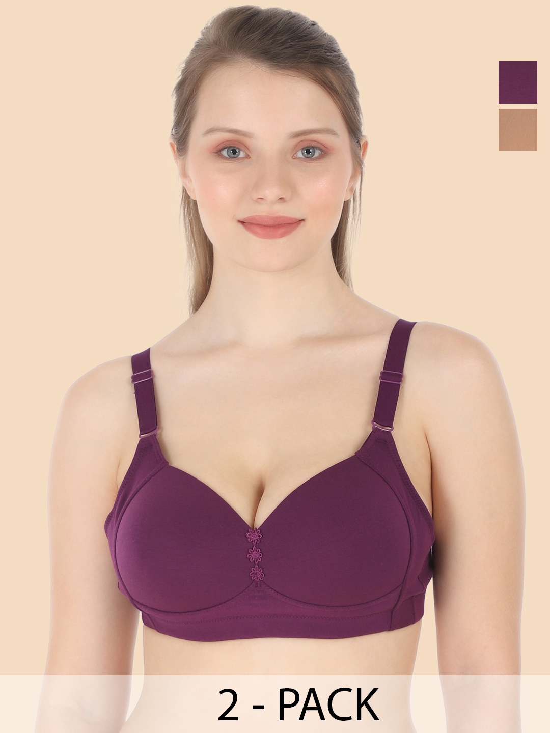 

Tweens Beige & Burgundy Bra Full Coverage Lightly Padded