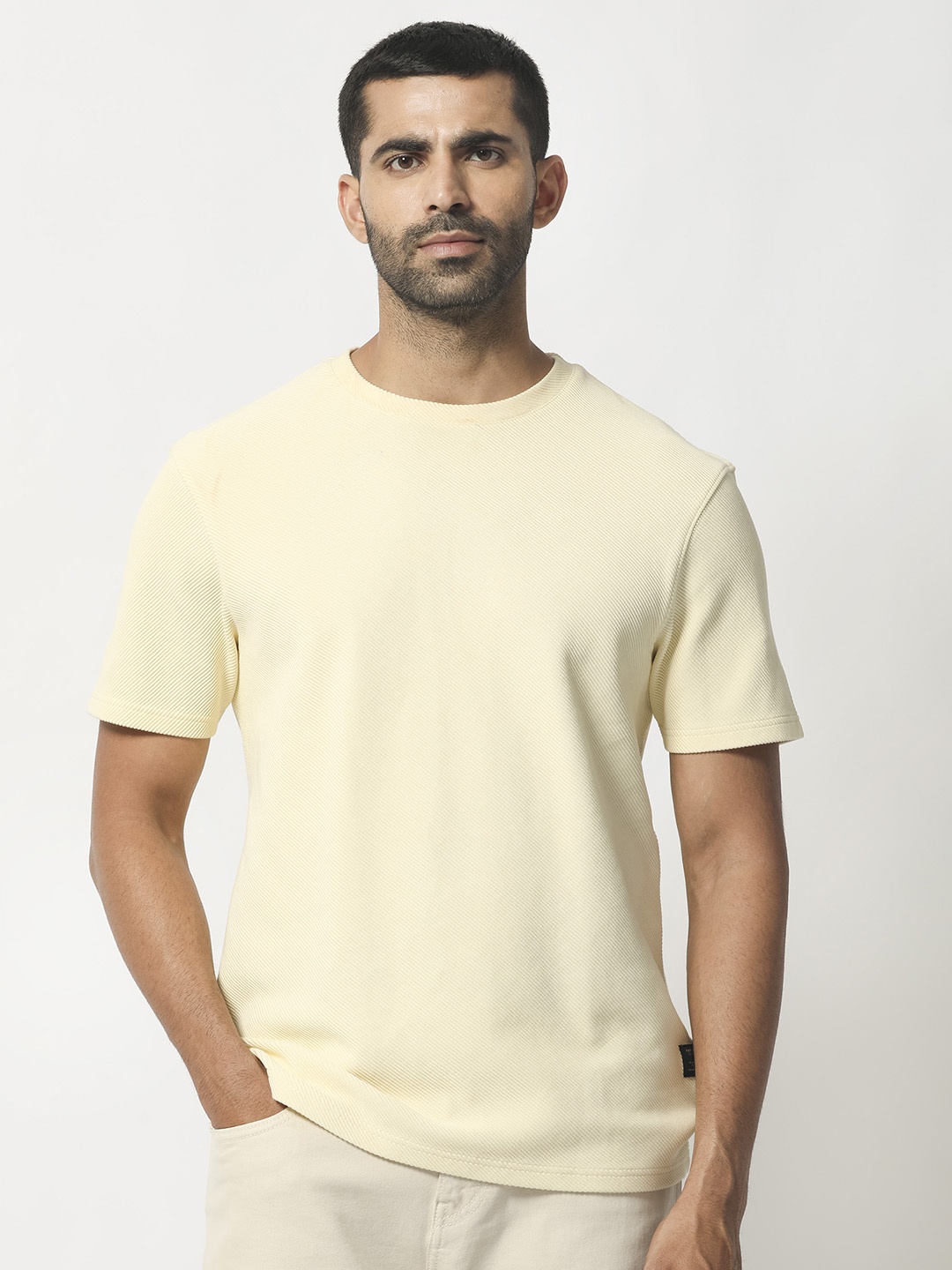 

RARE RABBIT Men Cas Regular Fit Cotton T-Shirt, Yellow