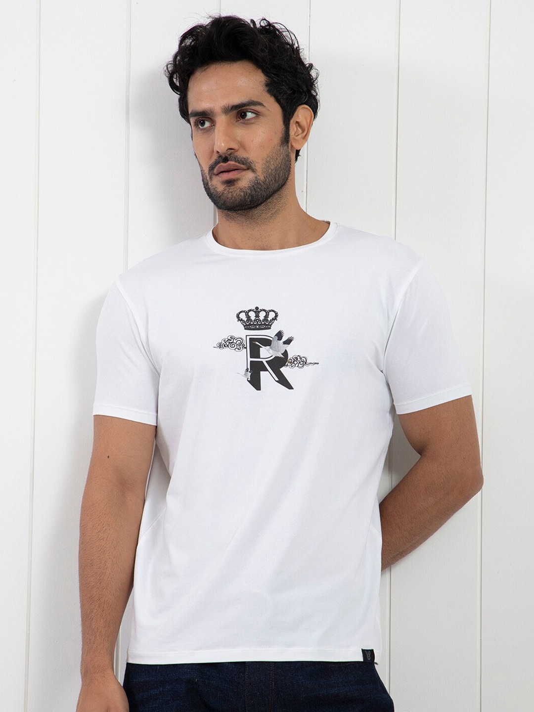 

RARE RABBIT Men Rings-4 Slim Fit Solid Polo Collar T-Shirt, White