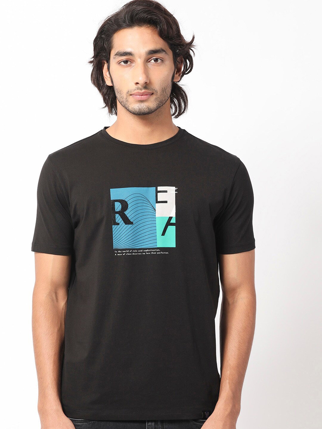 

RARE RABBIT Men Rings-4 Slim Fit Solid Polo Collar T-Shirt, Black