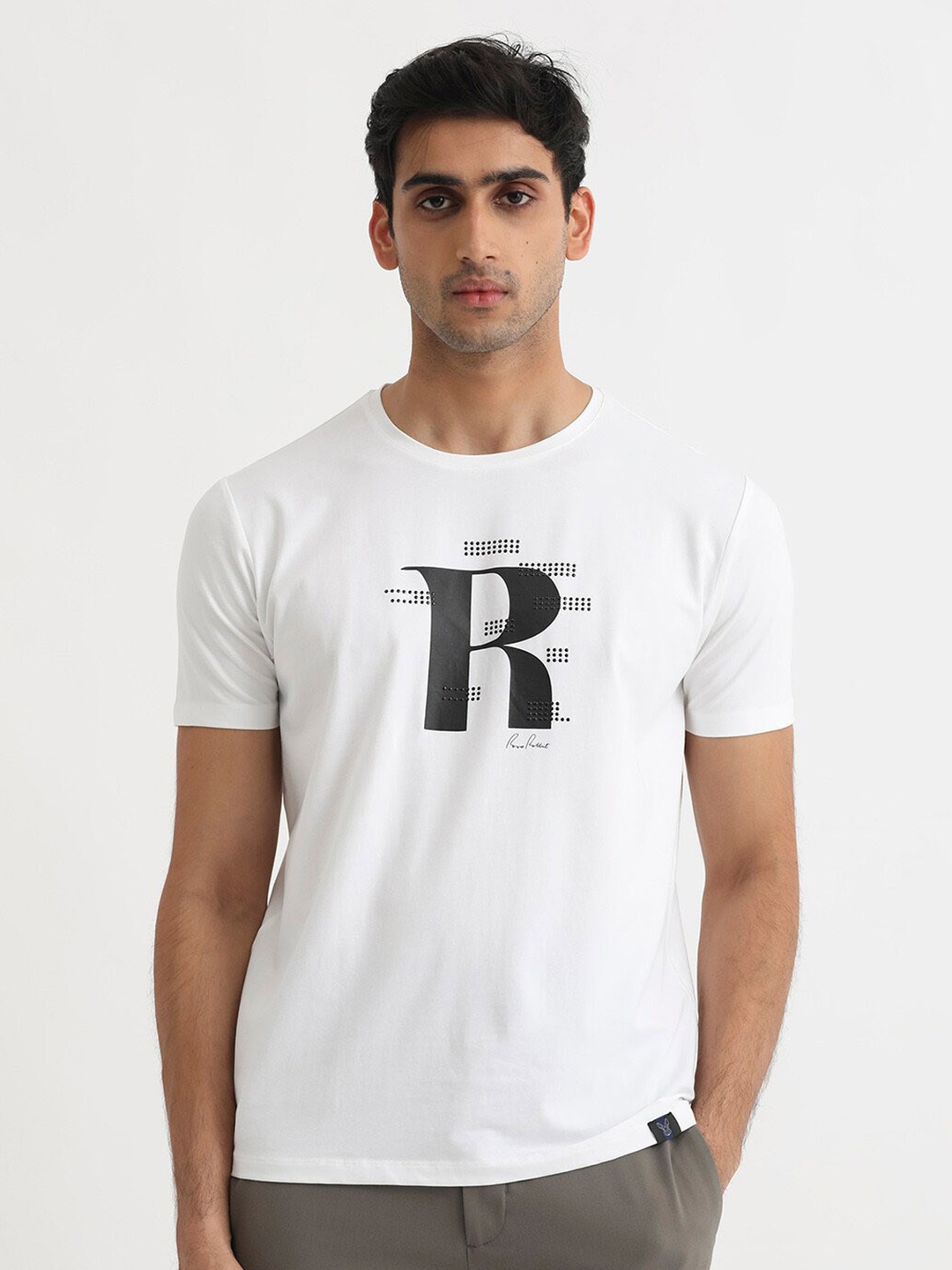 

RARE RABBIT Men Rings-4 Slim Fit Solid Polo Collar T-Shirt, White