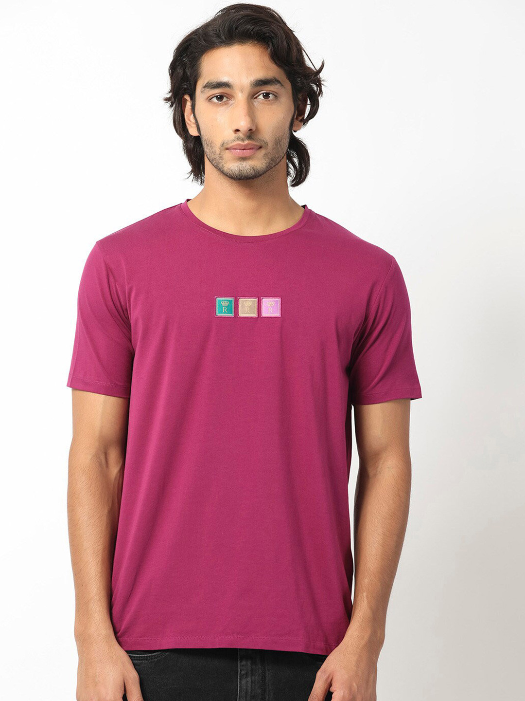 

RARE RABBIT Men Palp Cotton Slim Fit T-Shirt, Pink
