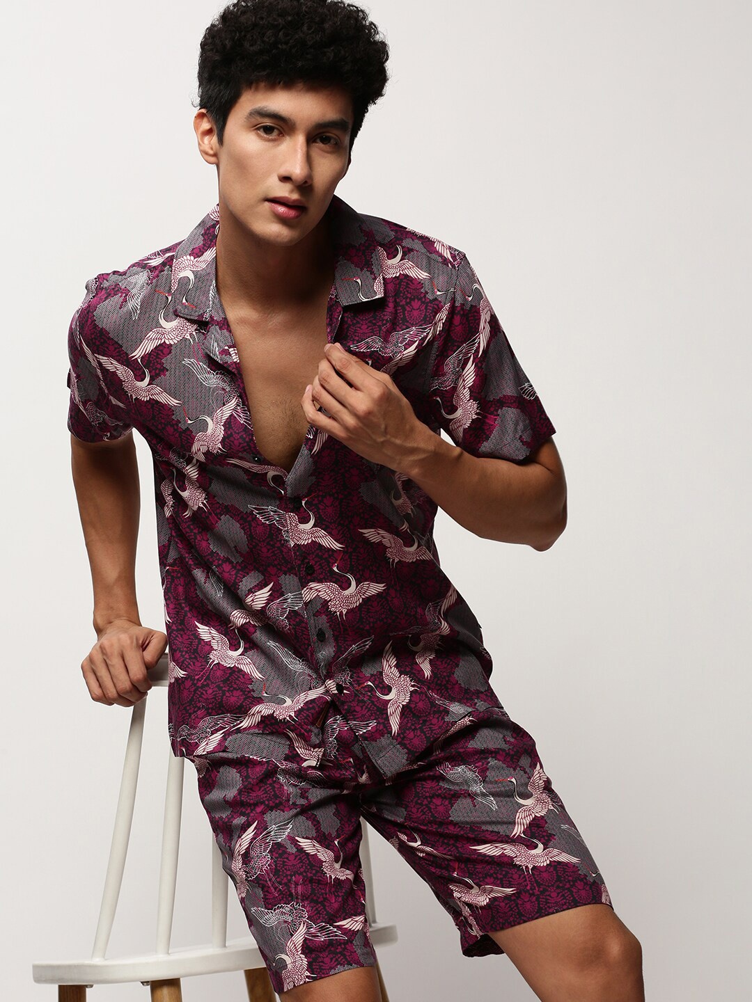 

SHOWOFF Conversational Printed Shirt Collar Co-Ords Set, Fuchsia