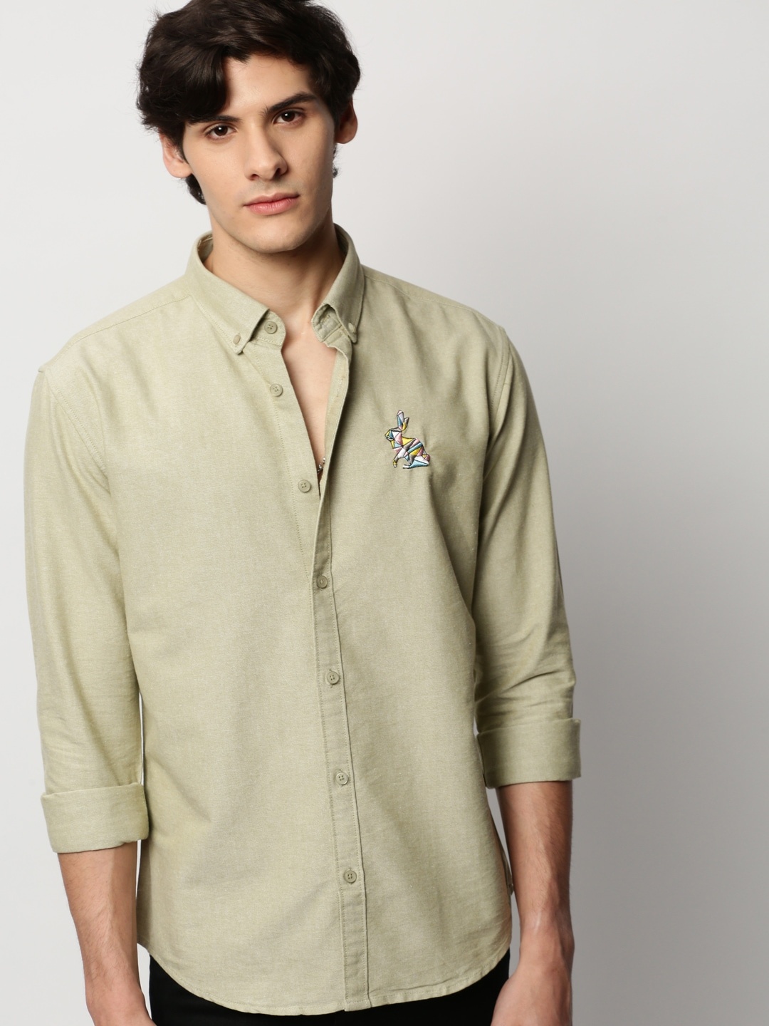 

SHOWOFF Premium Slim Fit Button-Down Collar Cotton Casual Shirt, Beige