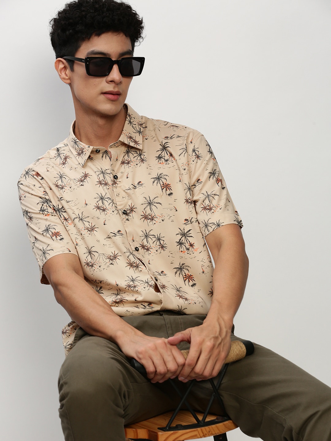 

SHOWOFF Standard Slim Fit Floral Printed Cotton Casual Shirt, Beige
