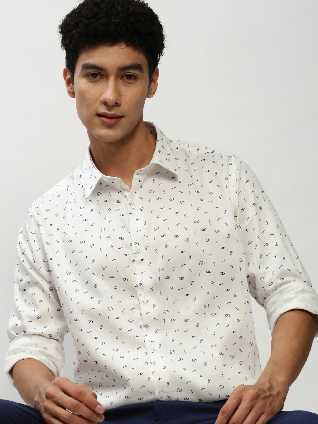 

SHOWOFF Smart Slim Fit Printed Cotton Casual Shirt, White