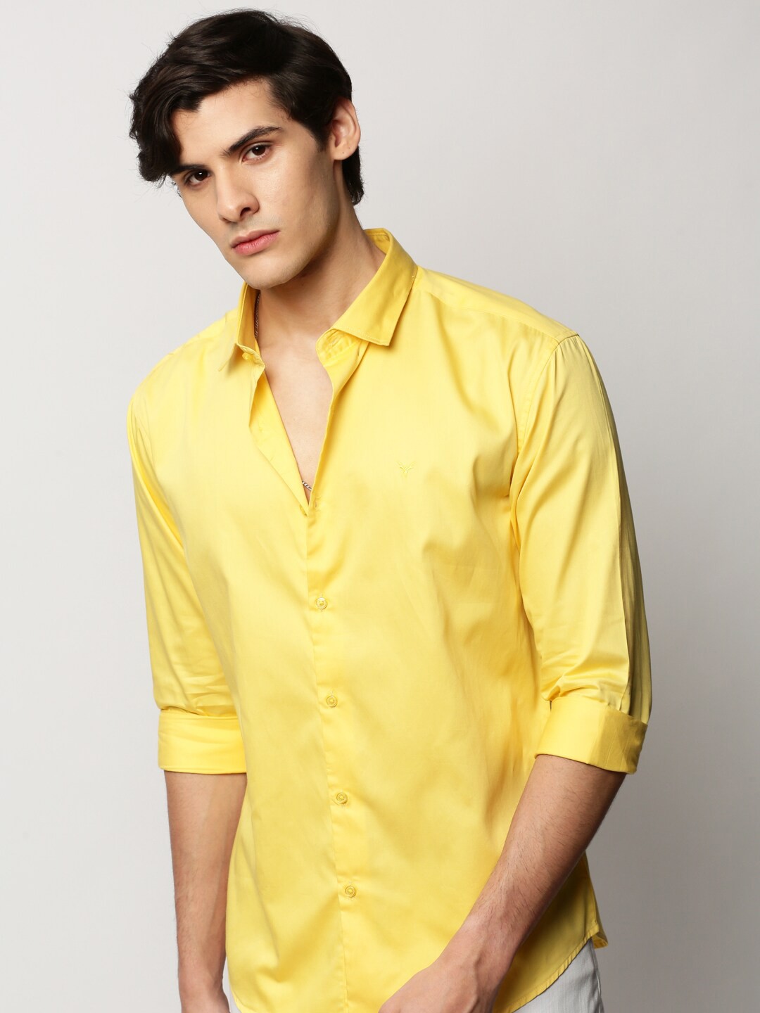 

SHOWOFF Premium Spread Collar Cotton Slim Fit Casual Shirt, Yellow