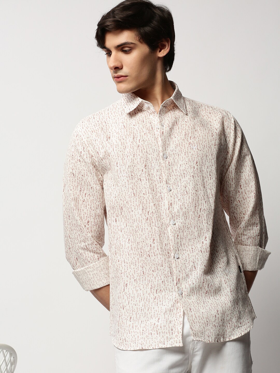 

SHOWOFF Smart Slim Fit Abstract Printed Cotton Casual Shirt, White
