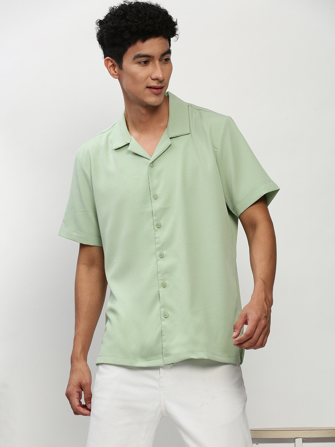 

SHOWOFF Premium Relaxed Fit Cuban Collar Casual Shirt, Sea green