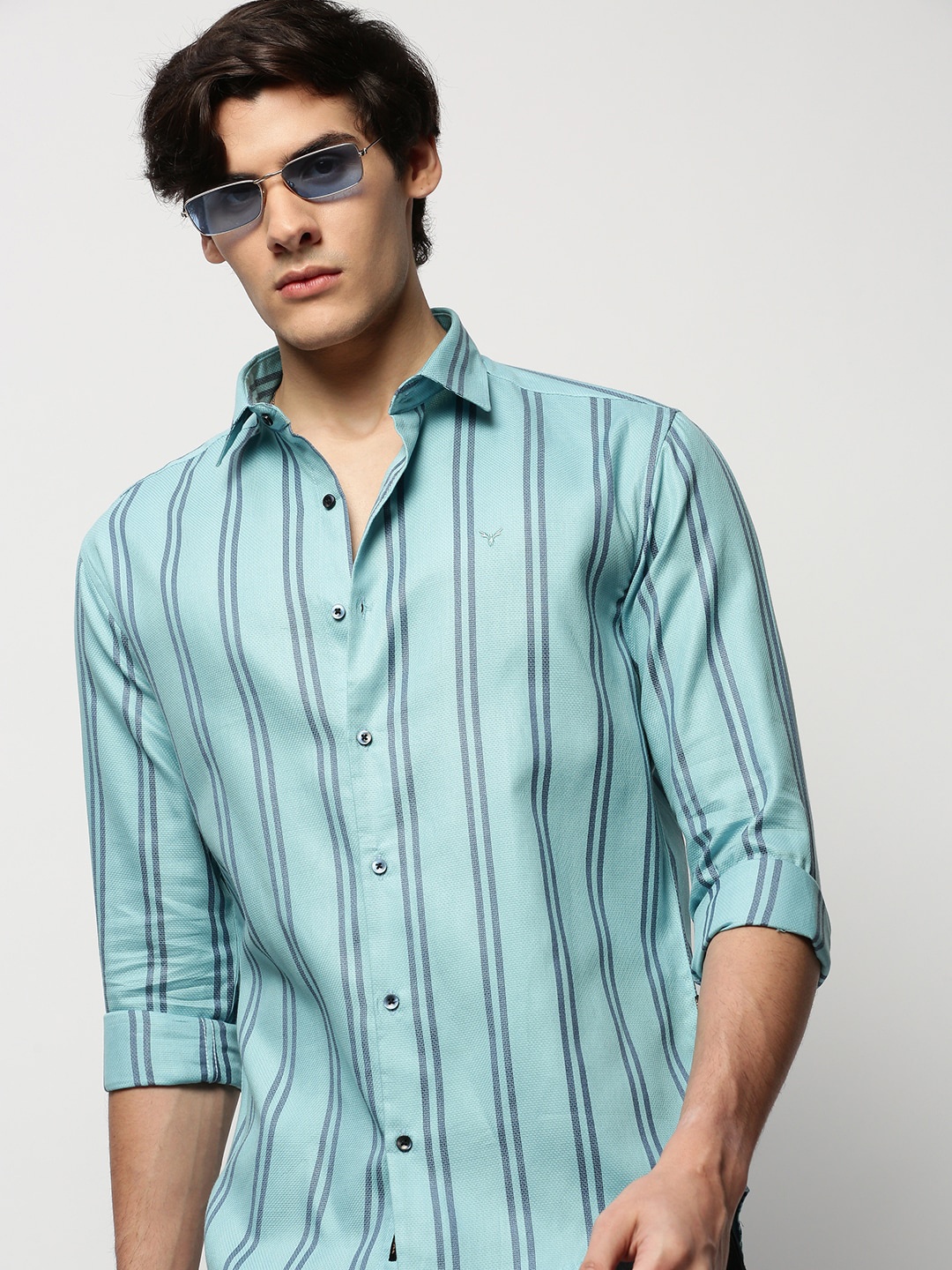 

SHOWOFF Premium Slim Fit Striped Cotton Casual Shirt, Blue