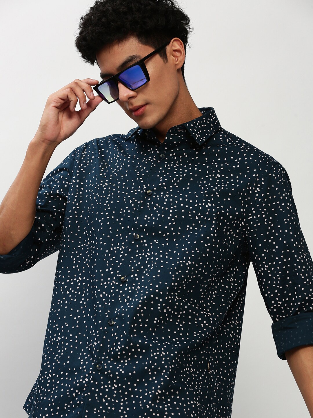 

SHOWOFF Smart Slim Fit Micro Ditsy Printed Cotton Casual Shirt, Teal