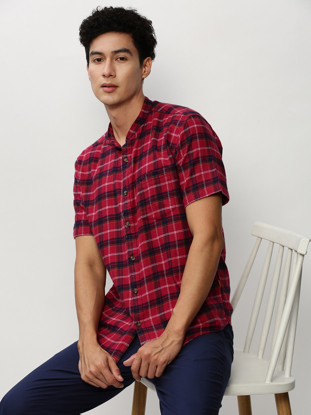

SHOWOFF Standard Tartan Checked Flannel Cotton Slim Fit Casual Shirt, Red