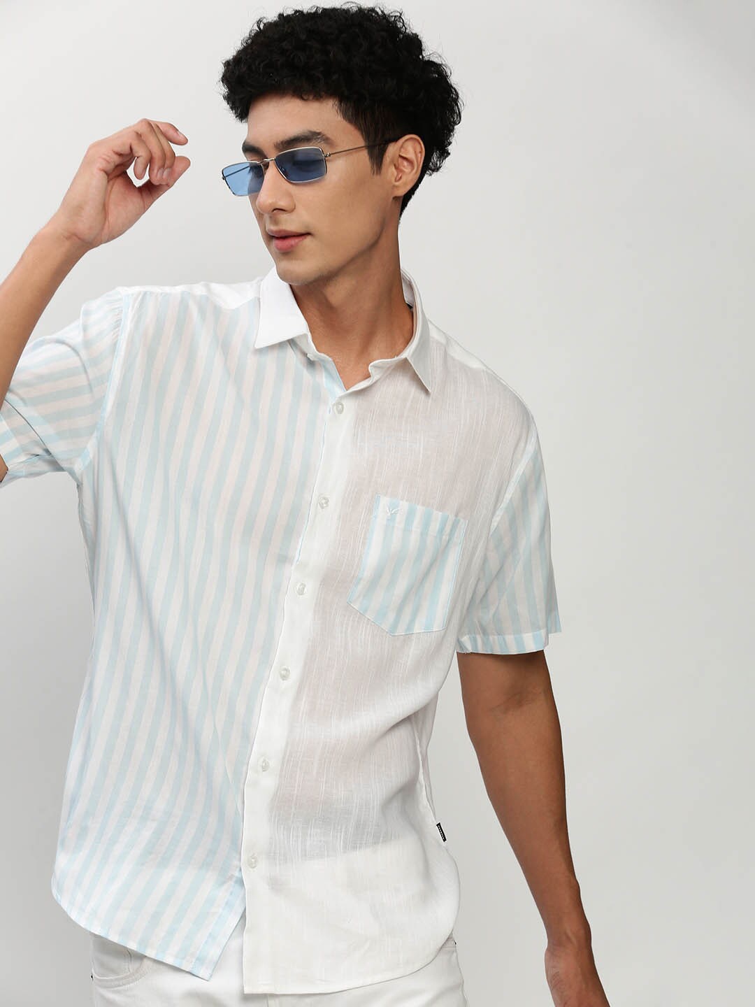 

SHOWOFF Standard Slim Fit Striped Cotton Casual Shirt, White