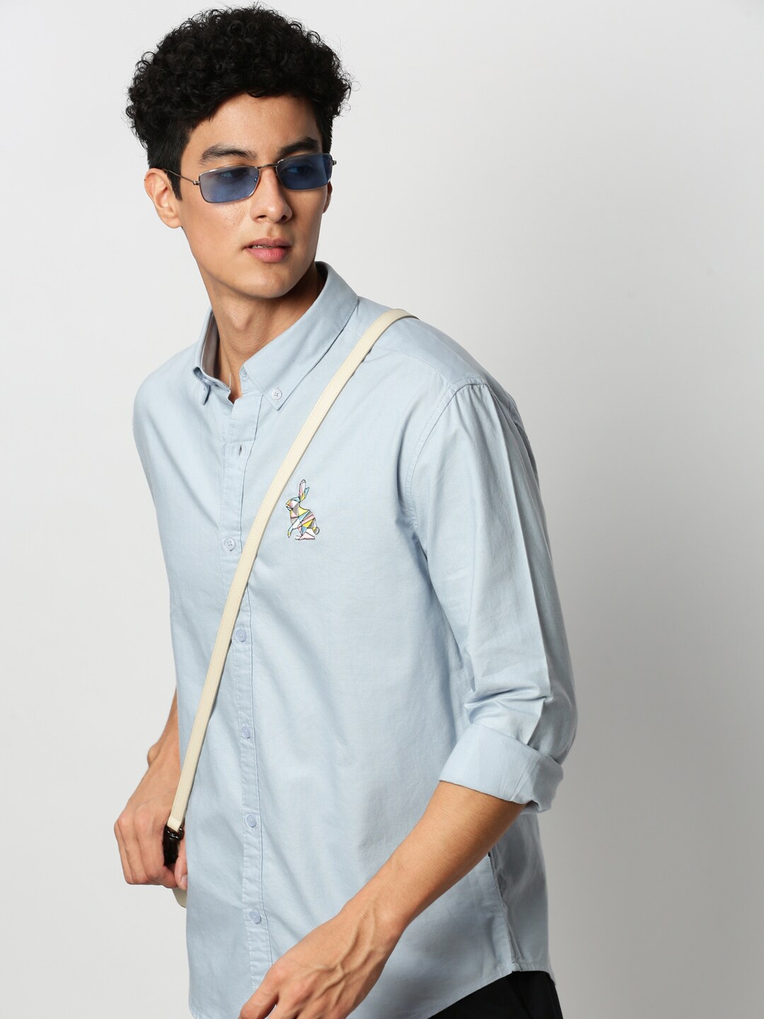 

SHOWOFF Premium Embroidered Button Down Collar Oxford Cotton Slim Fit Casual Shirt, Blue