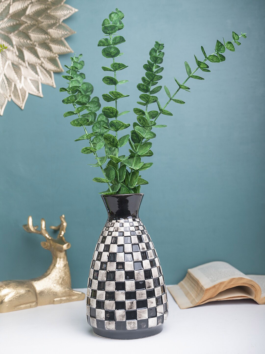 

MARKET99 White & Black Printed Ceramic Vase