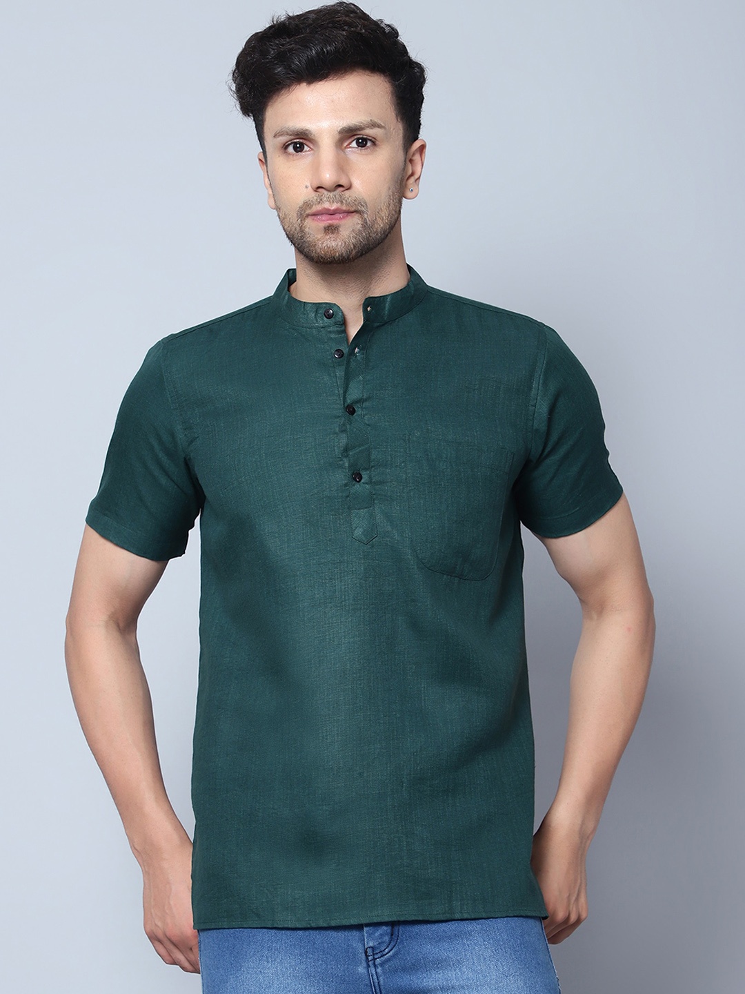 

Latest Chikan Garments Mandarin Collar Short Sleeve Straight Kurta, Green