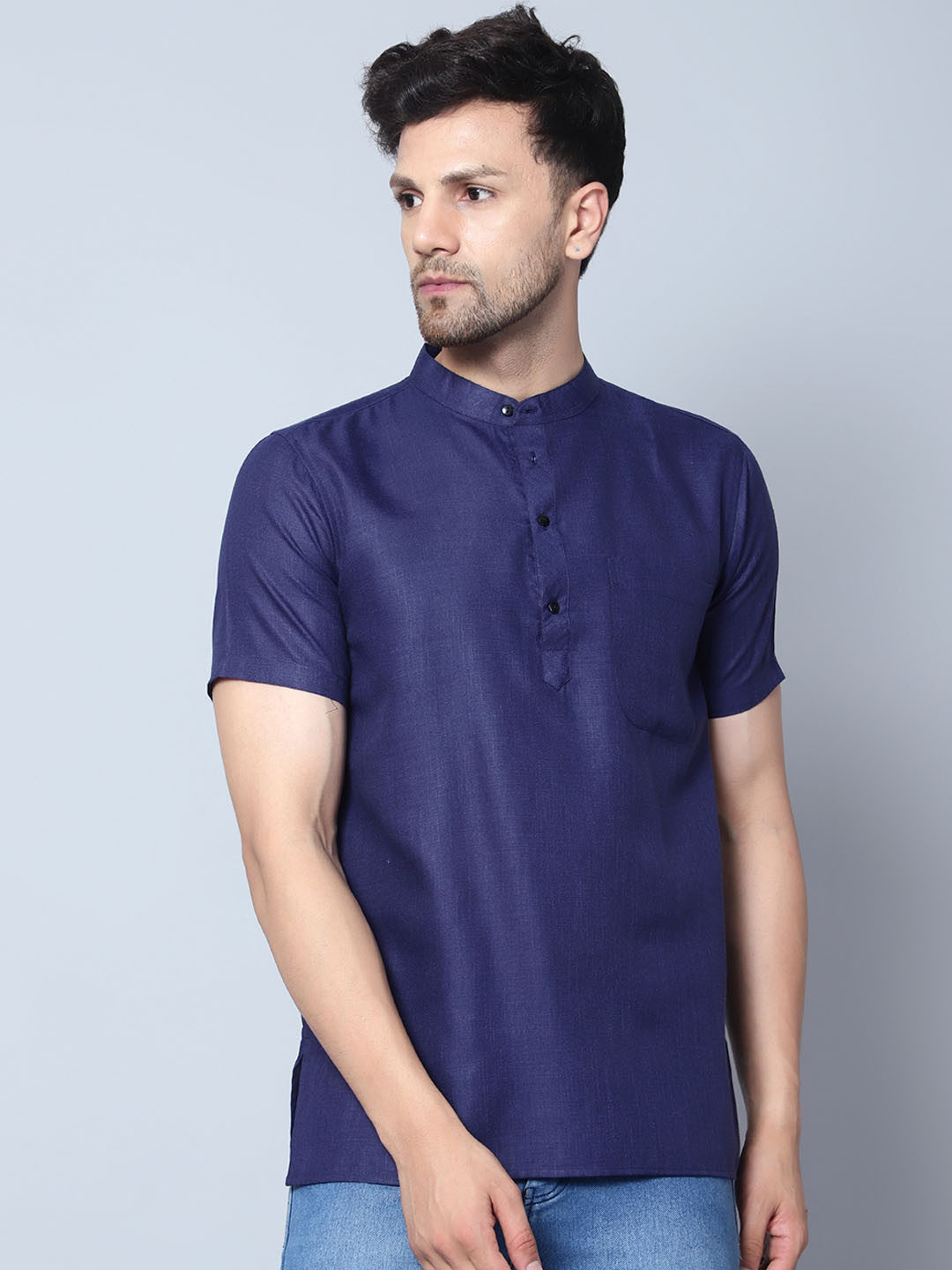 

Latest Chikan Garments Mandarin Collar Straight Kurta, Navy blue
