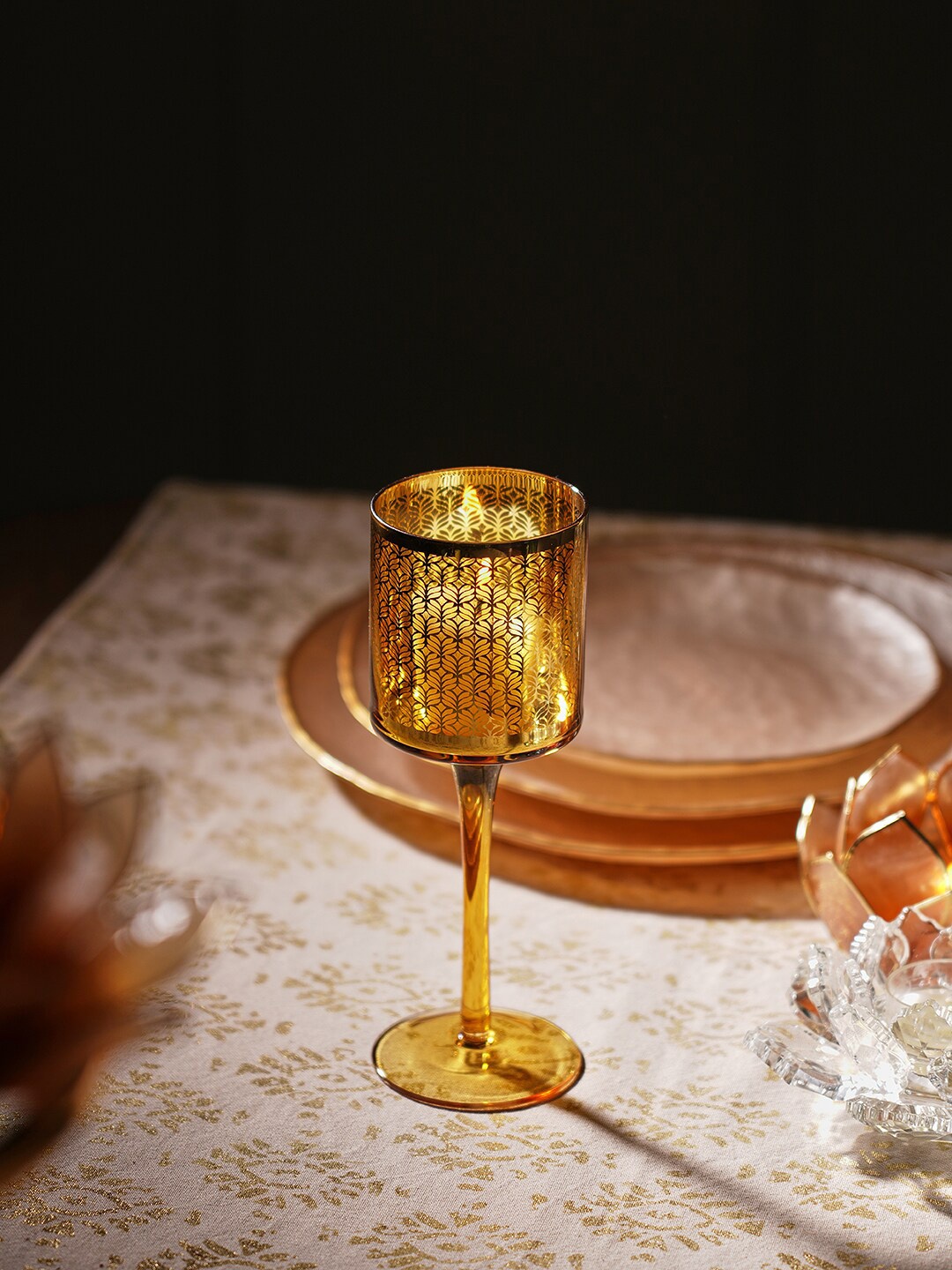

Pure Home and Living Beige Textured Glass Candle Holder, Gold