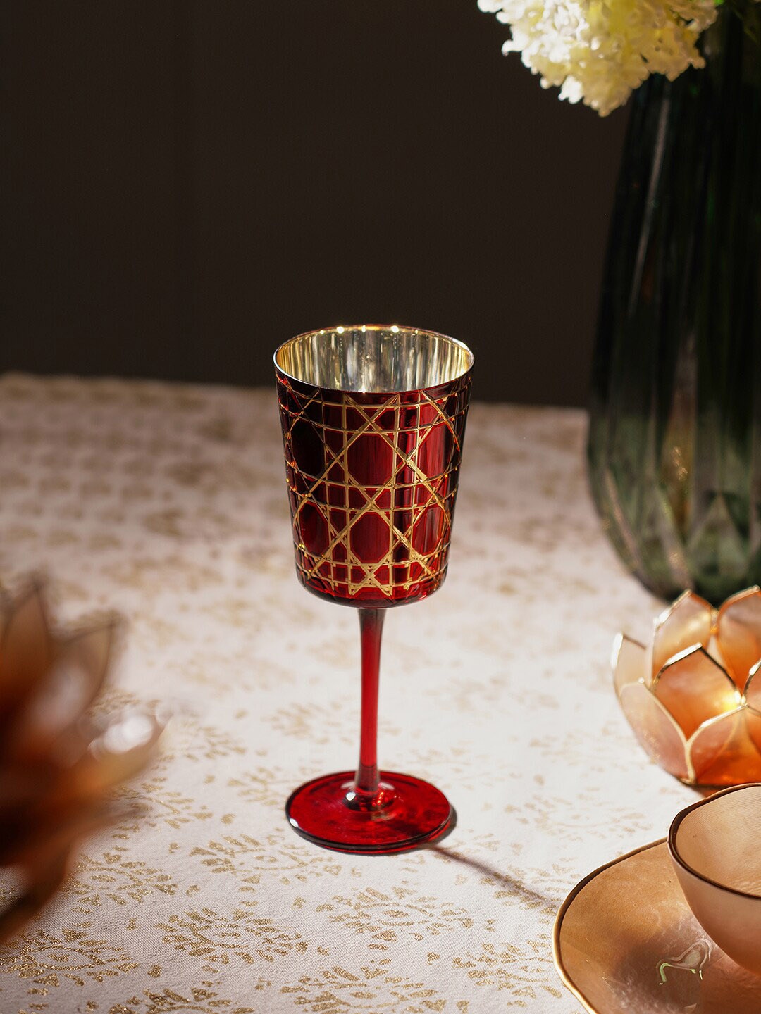 

Pure Home and Living Red Patterned Glass Candle Holders