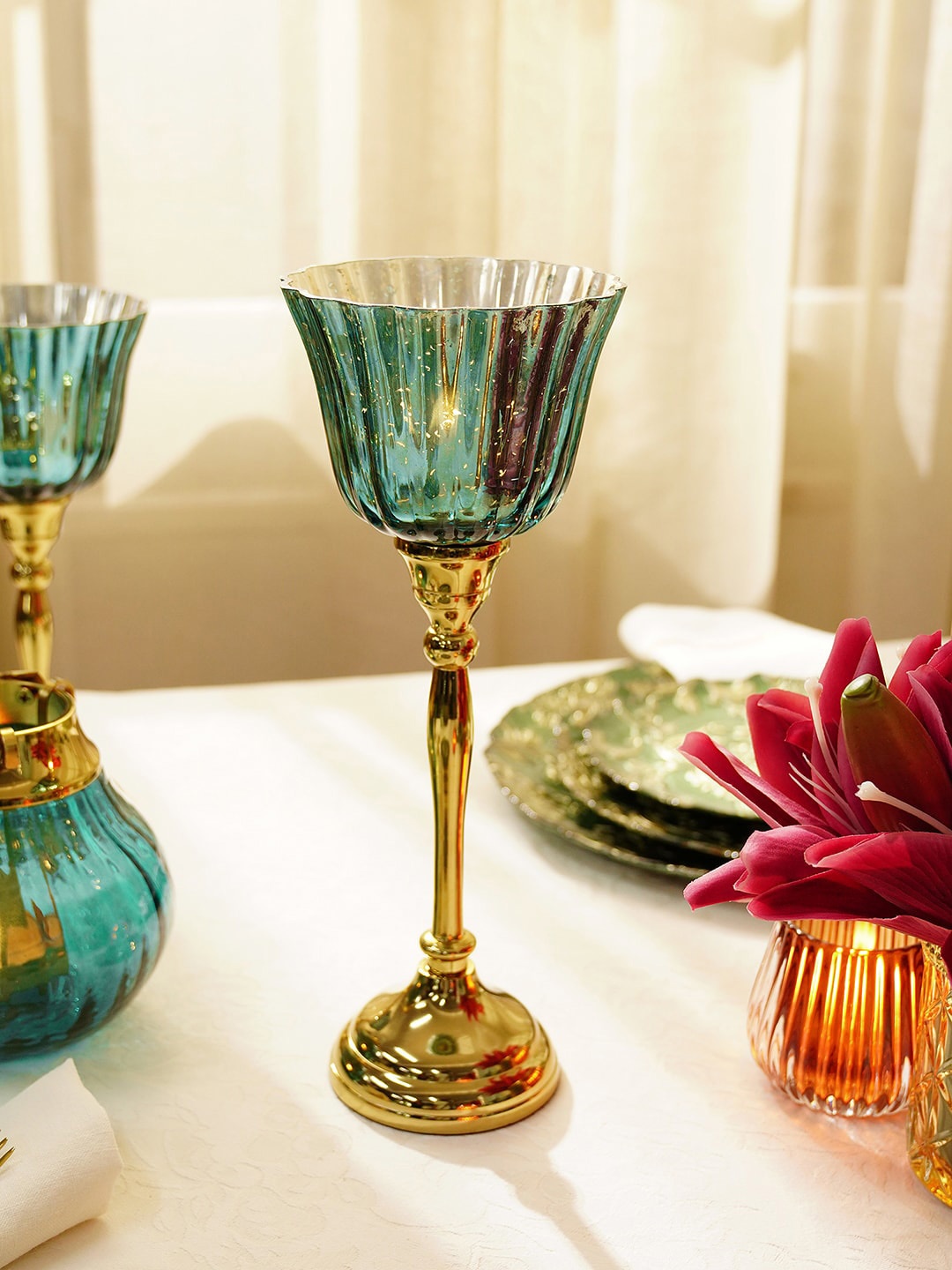 

Pure Home and Living Blue Large Candle Holder with Metal Stand