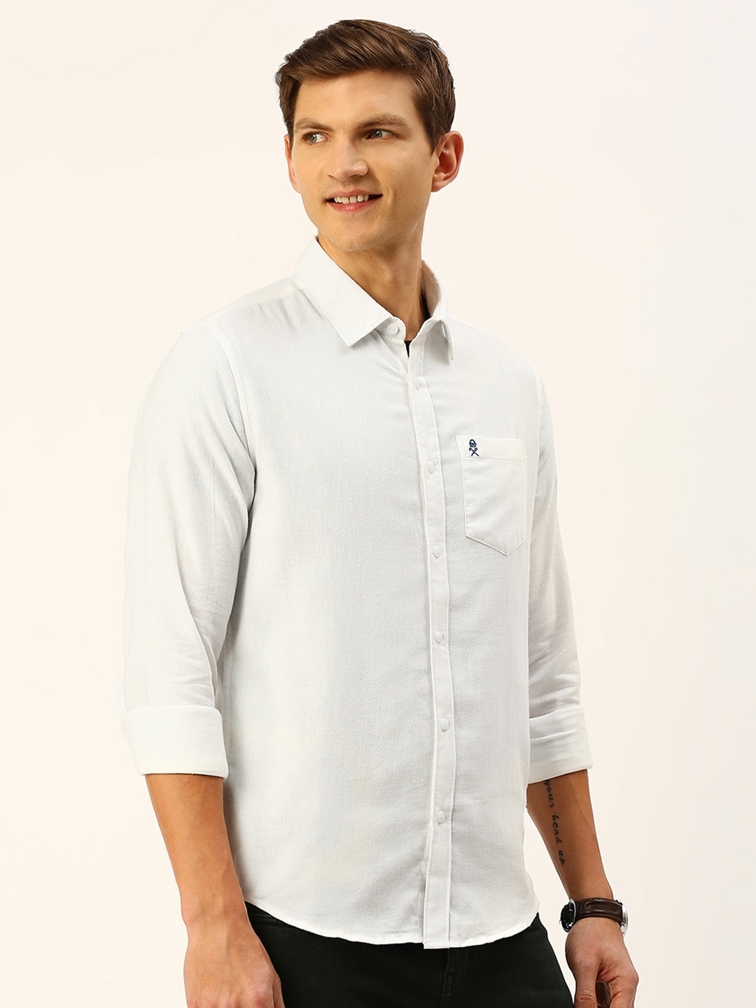 

Thomas Scott Men Classic Slim Fit Flannel Casual Shirt, White